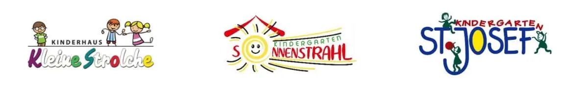 Logos der drei Einrichtungen: Kinderhaus Kleine Strolche, Kindergarten Sonnenstrahl, Kindergarten St. Josef